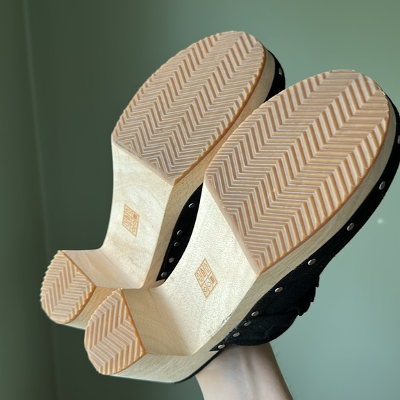 J. Crew Factory Black Mules with Wooden Heel - Picture 2 of 16